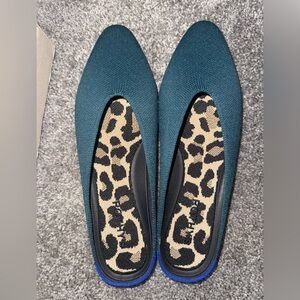 Rothy's Women's Deep Teal Loafers with brown leopard trim. Great condition